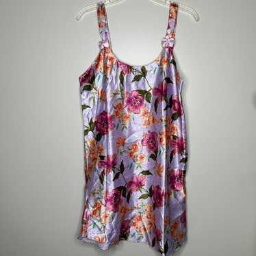 Vintage 90s 1990s floral purple pink green slip dr