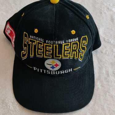 80-90s USA製 NFL ブラックレザーキャップ Steelers Vintage 1990s Made In USA Modern Pittsburgh Steelers White
