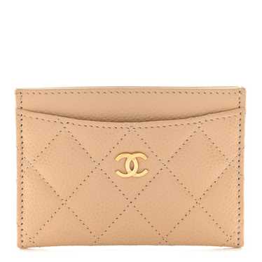 CHANEL Caviar Quilted Card Holder Beige