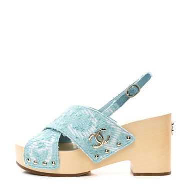 CHANEL Jacquard Studded Slingback Clog Sandals 39 