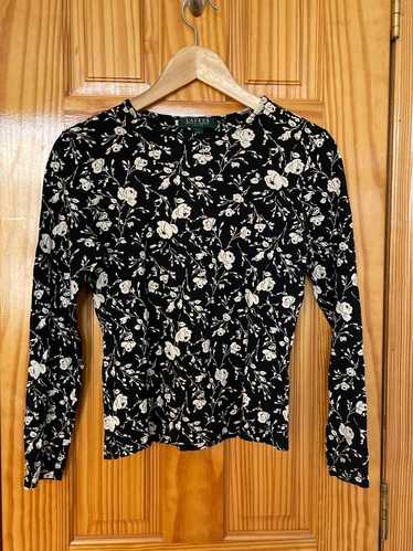 Ralph Lauren Black and White Floral Long Sleeve Te