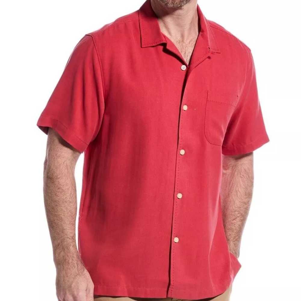 Tommy Bahama Coral Red Tropical Short Sleeve 100% Silk Button Down Shirt Med Men
