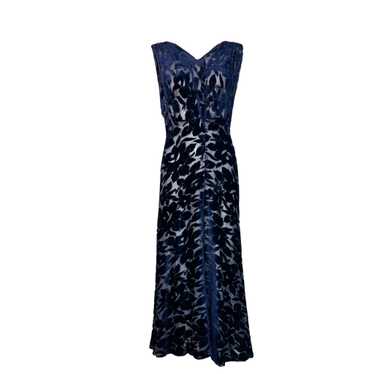 1920's Luxurious Blue Floral Cut Velvet Gown