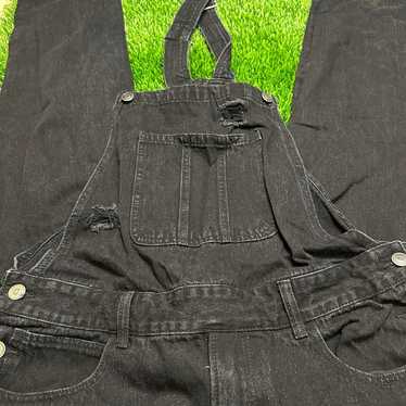 Mens forever 21 distressed black denim overalls si