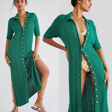 FP Beach | Green Riding Waves Sweater Knit Midi D… - image 1