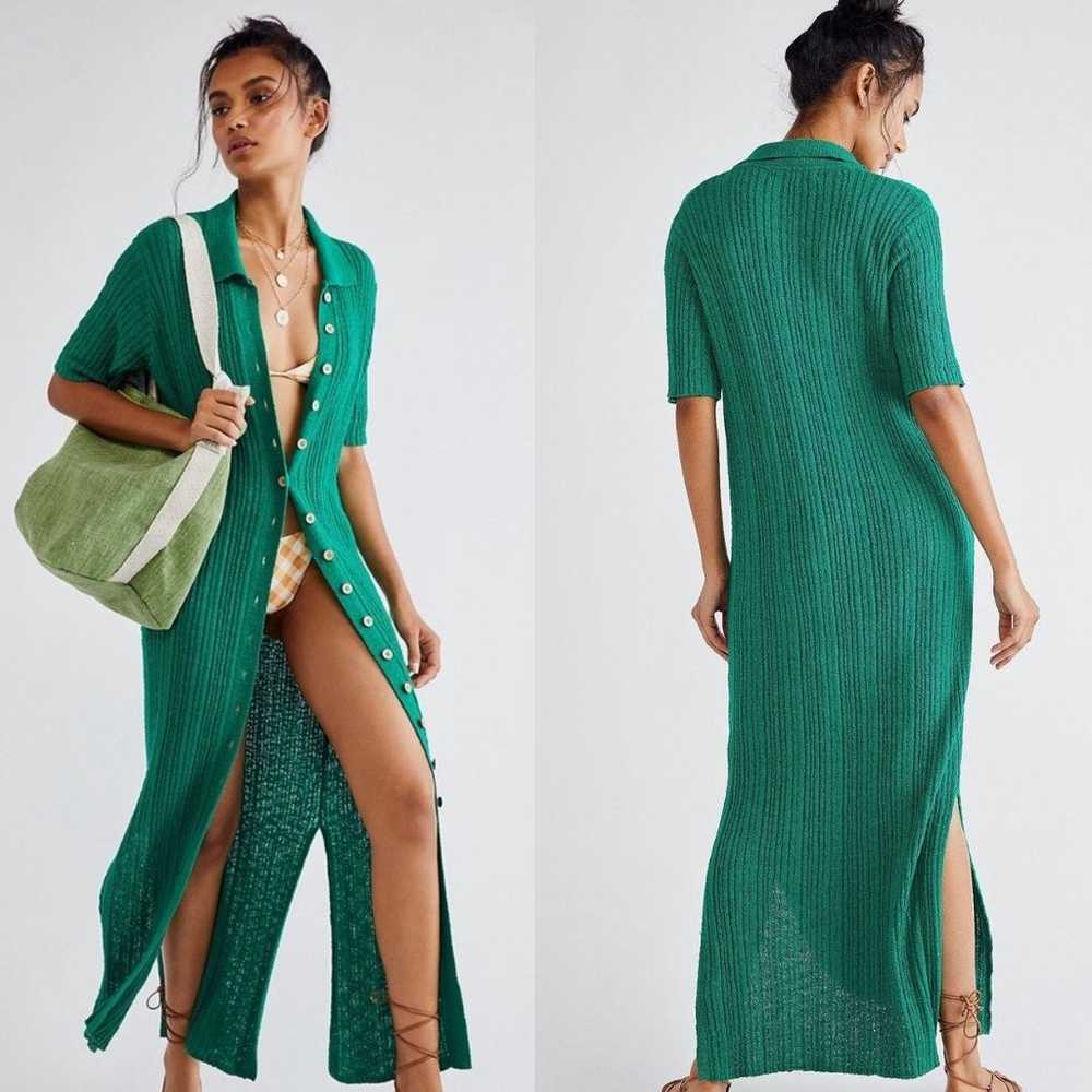 FP Beach | Green Riding Waves Sweater Knit Midi D… - image 2