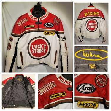 Lucky Strike Leather Jacket 【値下げ交渉 有】 Lucky Strike Vintage Patched Racing Leather Jacket - Ākaibu