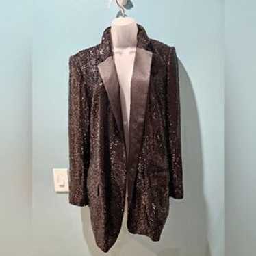 Express Sparkly Sequin Tuxedo Jacket - image 1