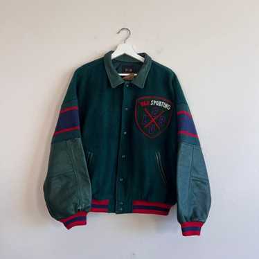 ジャケット・アウター Vintage VAN JAC wool stadium jacket L Van Jac Stadium Jumper with a wool body and leather sleeves