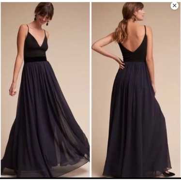 BHLDN Anthropologie Blue & Black Floor Length Dre… - image 1