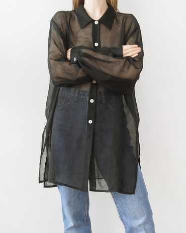 Black Sheer Oversized Button Up Blouse