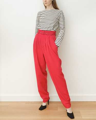 Magenta Pink High Waisted Belted Trousers