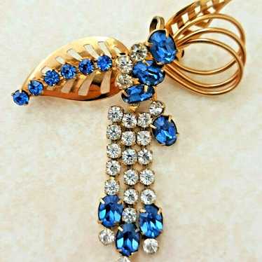 VINTAGE ANTOINETTE 12K GOLD COBALT BLUE DANGLE RH… - image 1