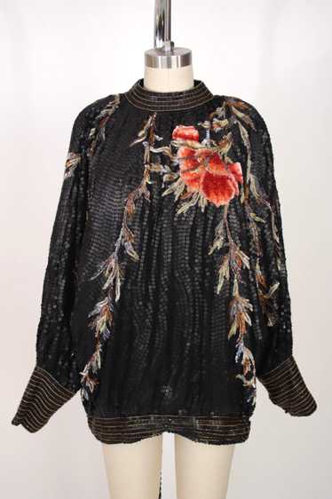 1980s Silk Floral Embellished Top