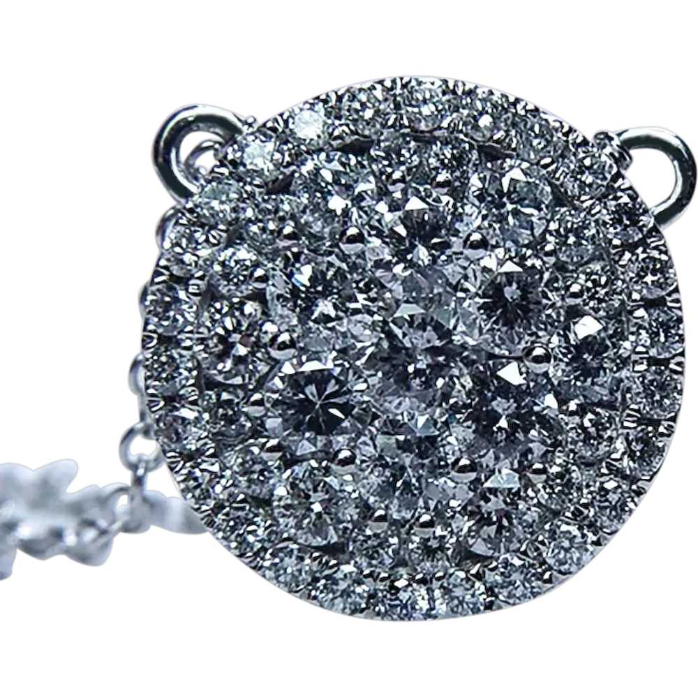 Vintage Diamond 14K White Gold Filigree Halo Circular Necklace Estate Jewelry