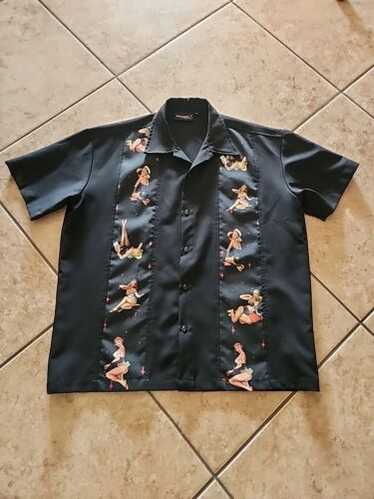 ウェア・シャツ Steady Last Call Bowling Shirt Mens XL VTG Steady Last Call Shirt Mens XL Short Sleeve Black Pinup