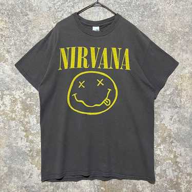NiIVANA ギルダン スマイリー プリント Tシャツ size L 1992 Original Nirvana Band Smiley T-Shirt - Grey Small Authentic