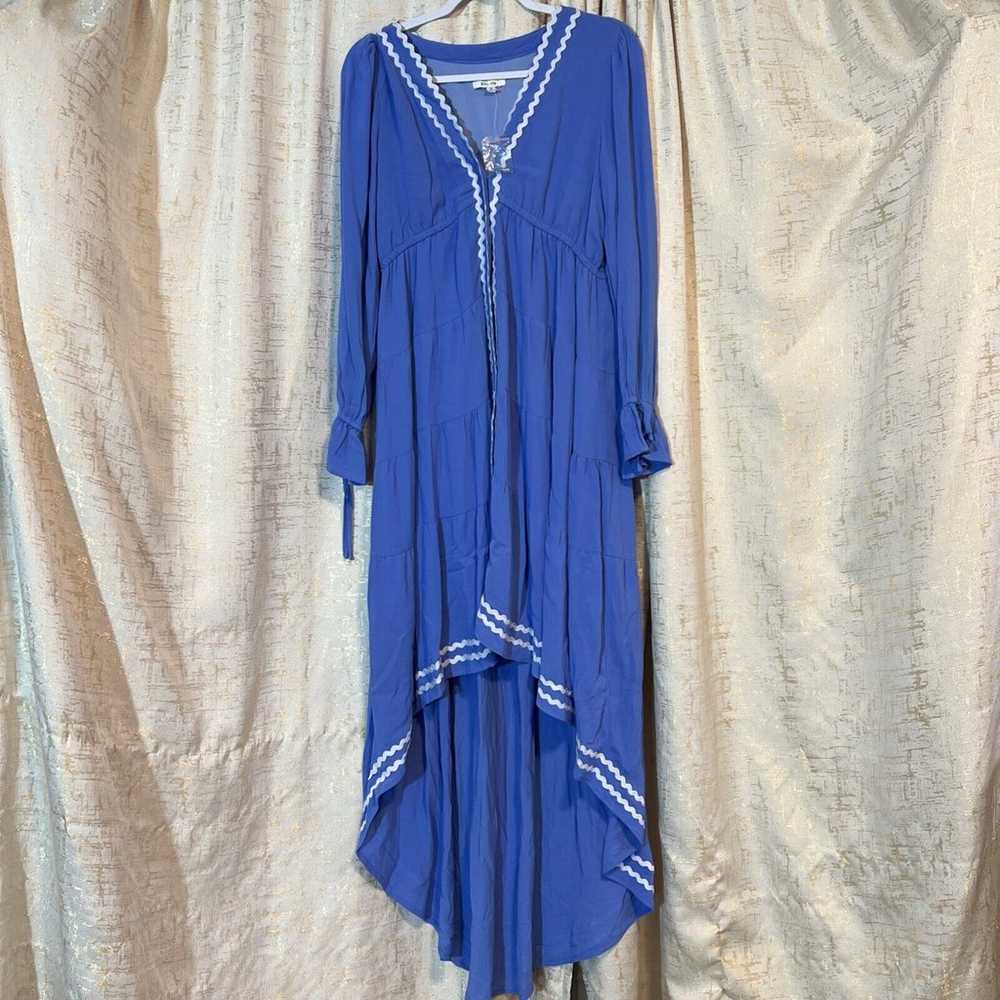 NWOT BTFL-Life High-Low Maxi Dress Blue Button Fr… - image 1