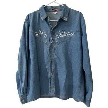 Vintage Wanted Denim Button Shirt Size M Beads Be… - image 1