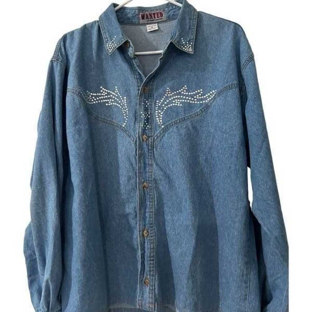 Vintage Wanted Denim Button Shirt Size M Beads Be… - image 4