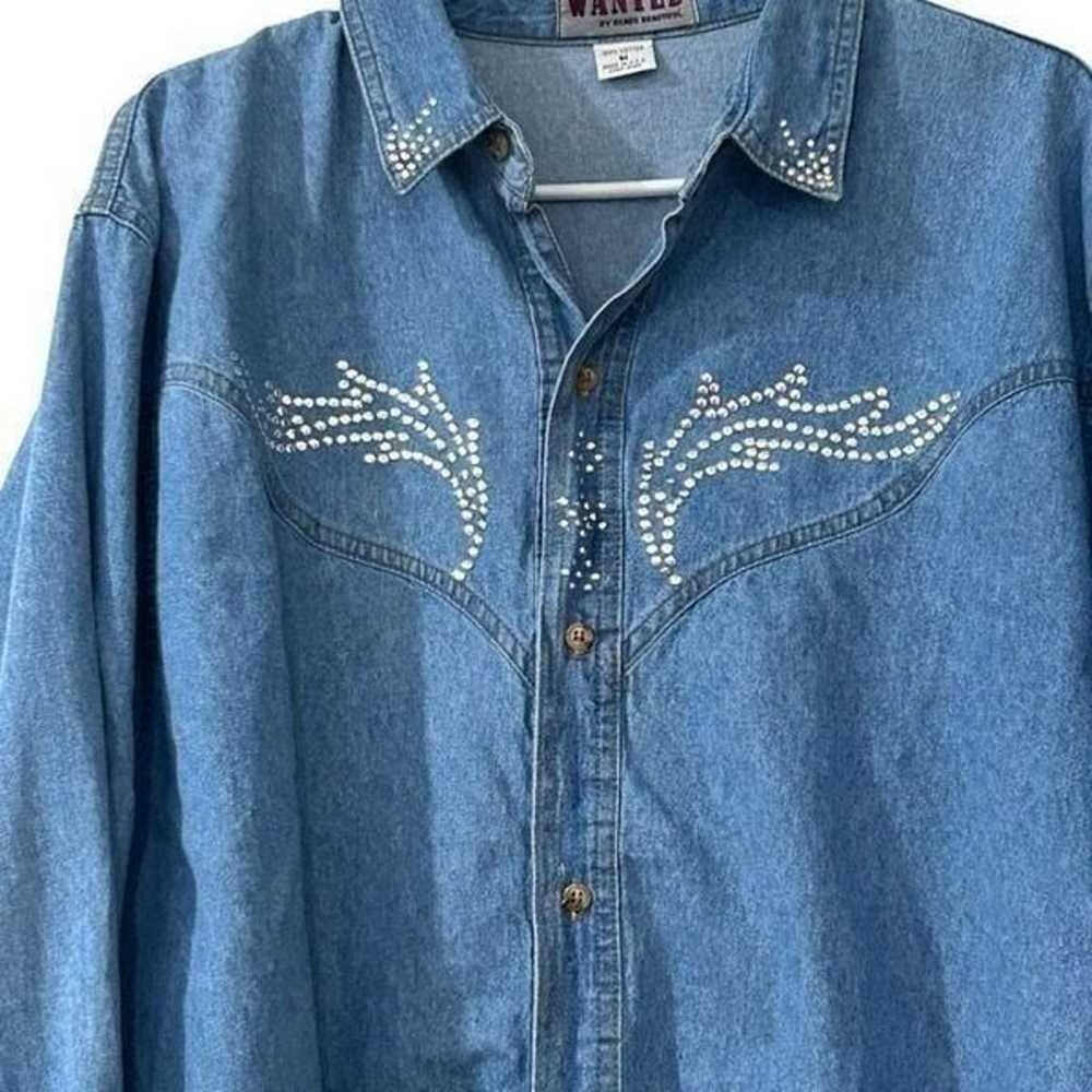 Vintage Wanted Denim Button Shirt Size M Beads Be… - image 5