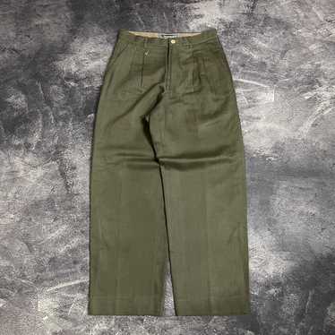 1980s Issey Miyake Green Striped Pleated Trousers with