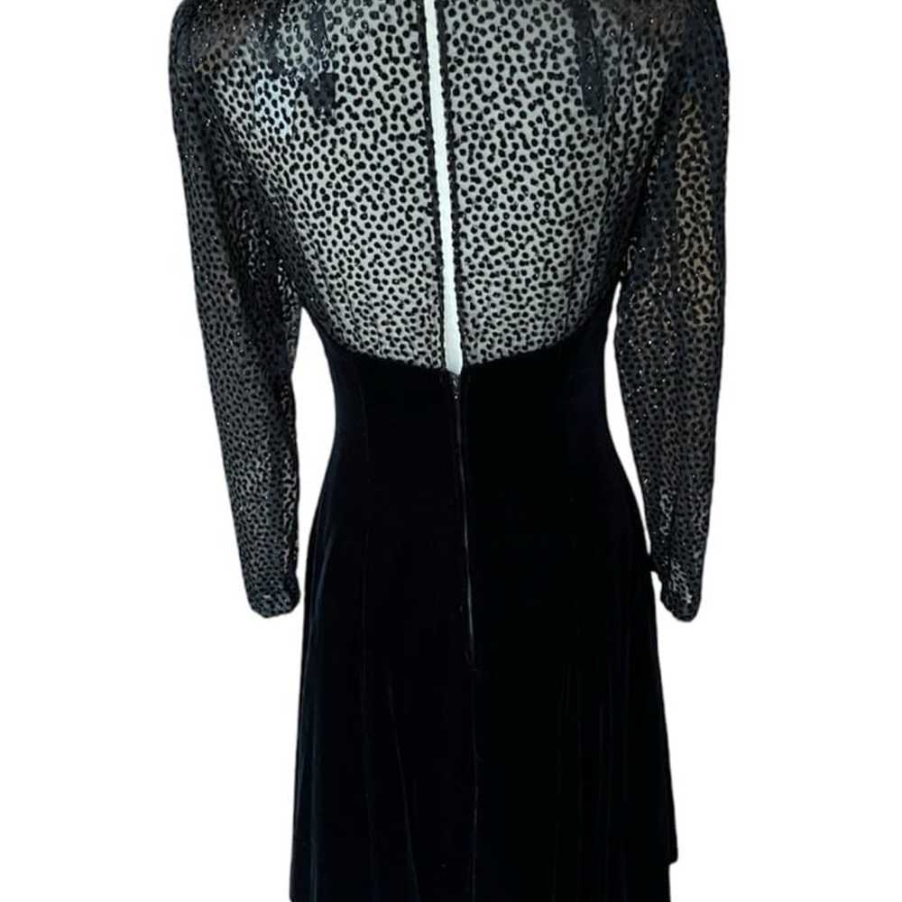 Vintage 80s Black Velvet Holiday Party Dress - Ka… - image 2