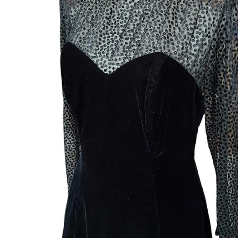 Vintage 80s Black Velvet Holiday Party Dress - Ka… - image 3