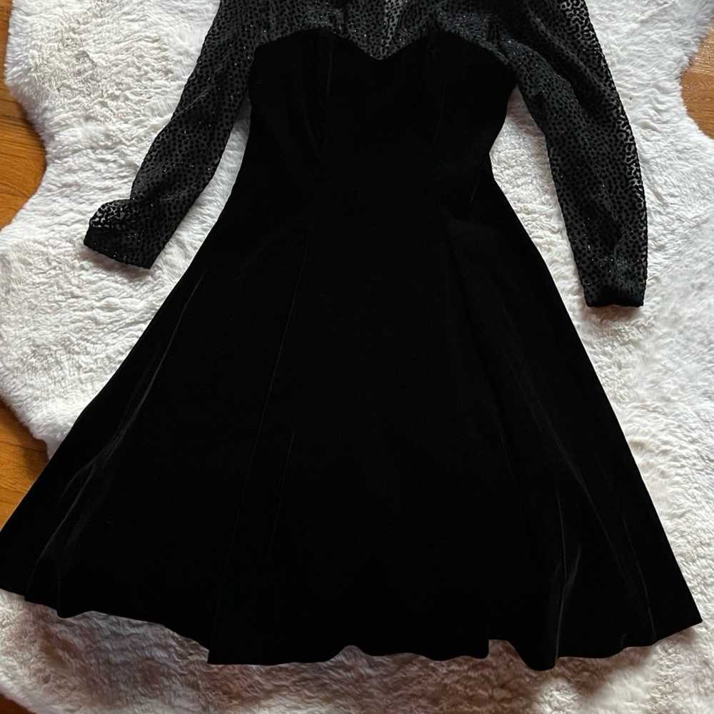 Vintage 80s Black Velvet Holiday Party Dress - Ka… - image 4