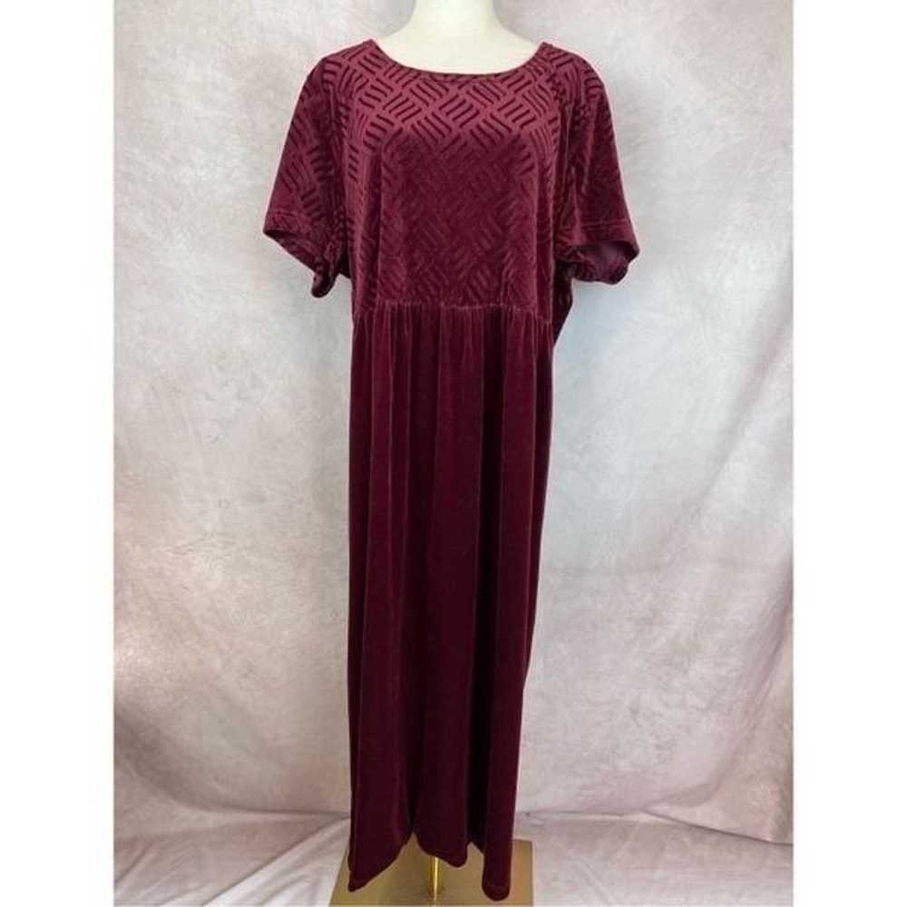 Vintage 1990s Plus Size Red Burgundy Velvet Dress - image 1