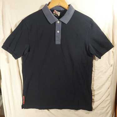 90s prada zip polo shirt (39) black×navy PRADA WOMENS CLASSIC LOGO POLO T-SHIRT VINTAGE ZIP POCKETS