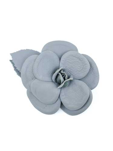 Chanel Camellia Gray Leather Brooch