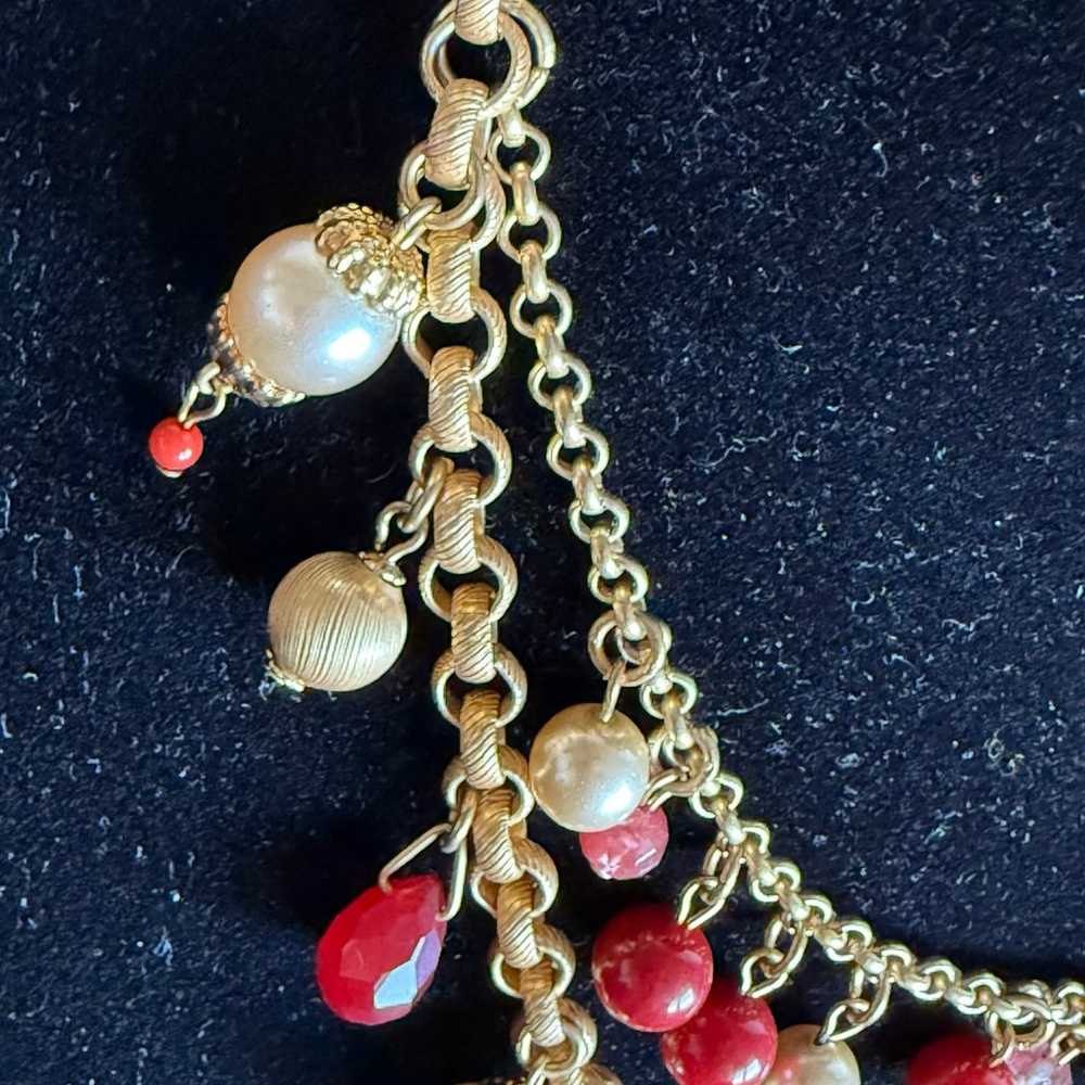 MIRIAM HASKELL Beaded Layers Necklace Red And Whi… - image 3