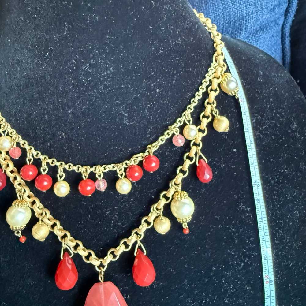 MIRIAM HASKELL Beaded Layers Necklace Red And Whi… - image 6