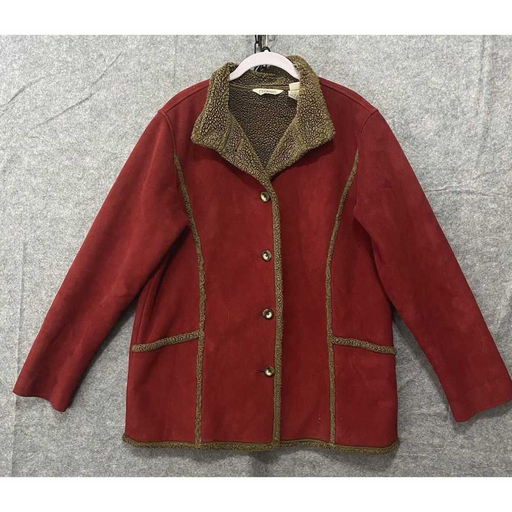 LL Bean Faux Suede Coat Jacket Womens Sz L Red Sh… - image 1