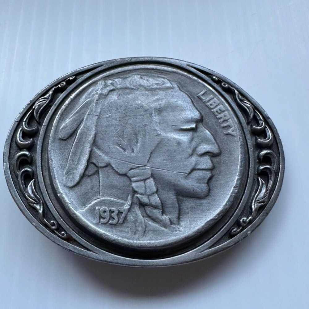 Vintage 80s Buffalo 1937 Liberty Nickel Belt Buckle Siskiyou