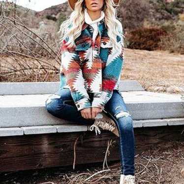 Shein Aztec Print Pattern Loose Shacket Button Do… - image 1