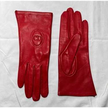 小物 Christian Dior Galliano Leather Gloves DIOR BROWN LEATHER AND LOGO PRINT 