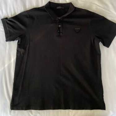 トップス 90s prada cashmere zip polo (50) black Black Piqué polo shirt | PRADA