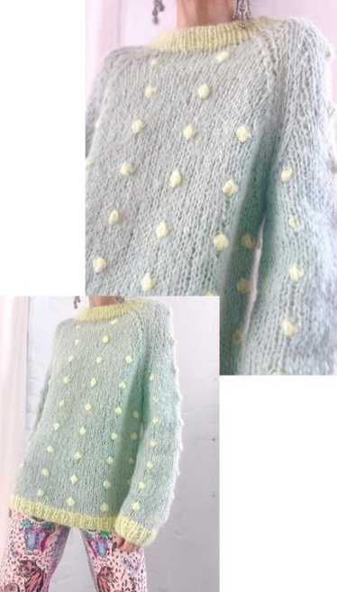 60s Italian cool mint mohair pom pom jumper