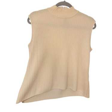 Vintage St. John Cream Zip Back Mock Ribbed Sleev… - image 1