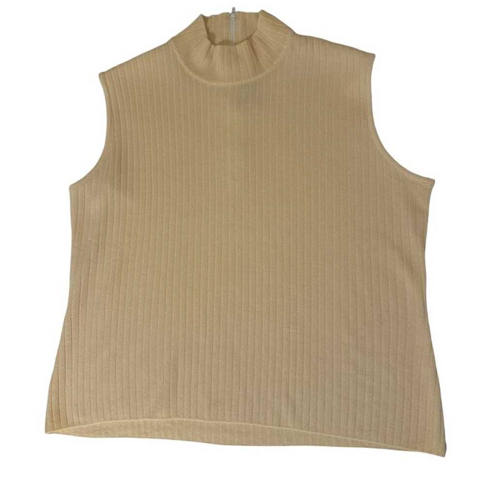 Vintage St. John Cream Zip Back Mock Ribbed Sleev… - image 2