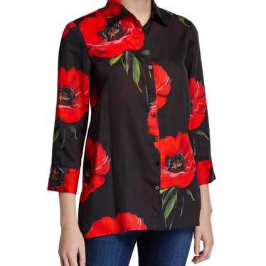 Finley Poppy-Print 3/4-Sleeve Button-Front Trapez… - image 1