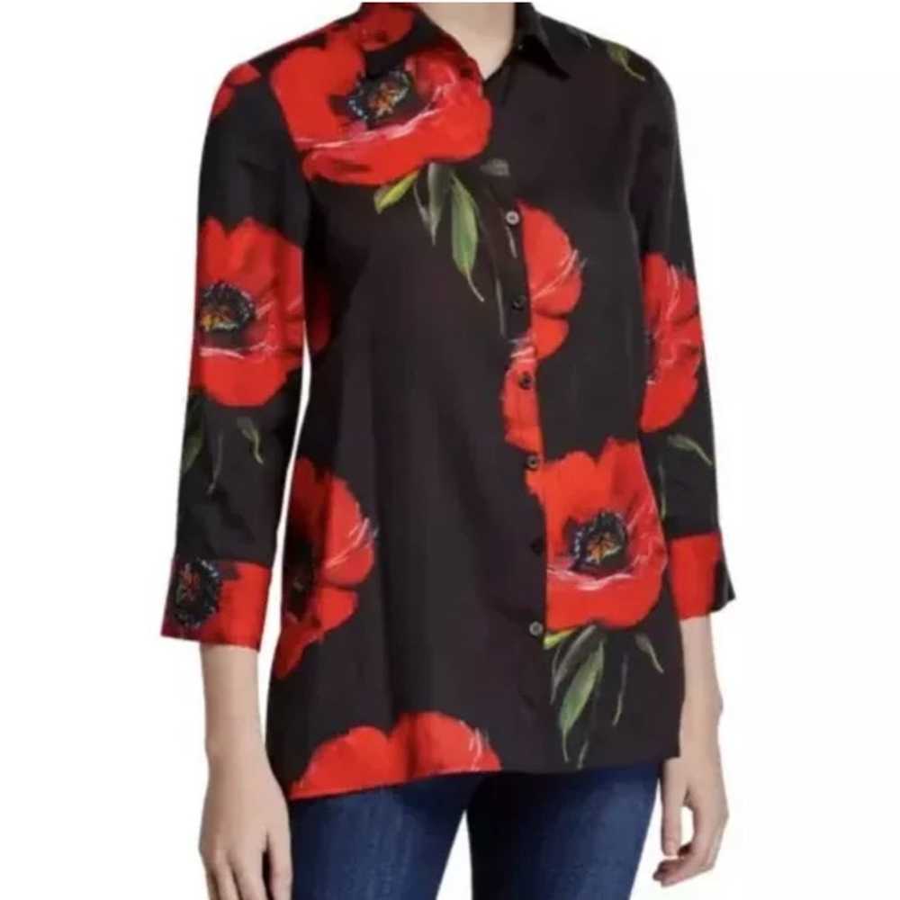 Finley Poppy-Print 3/4-Sleeve Button-Front Trapez… - image 9