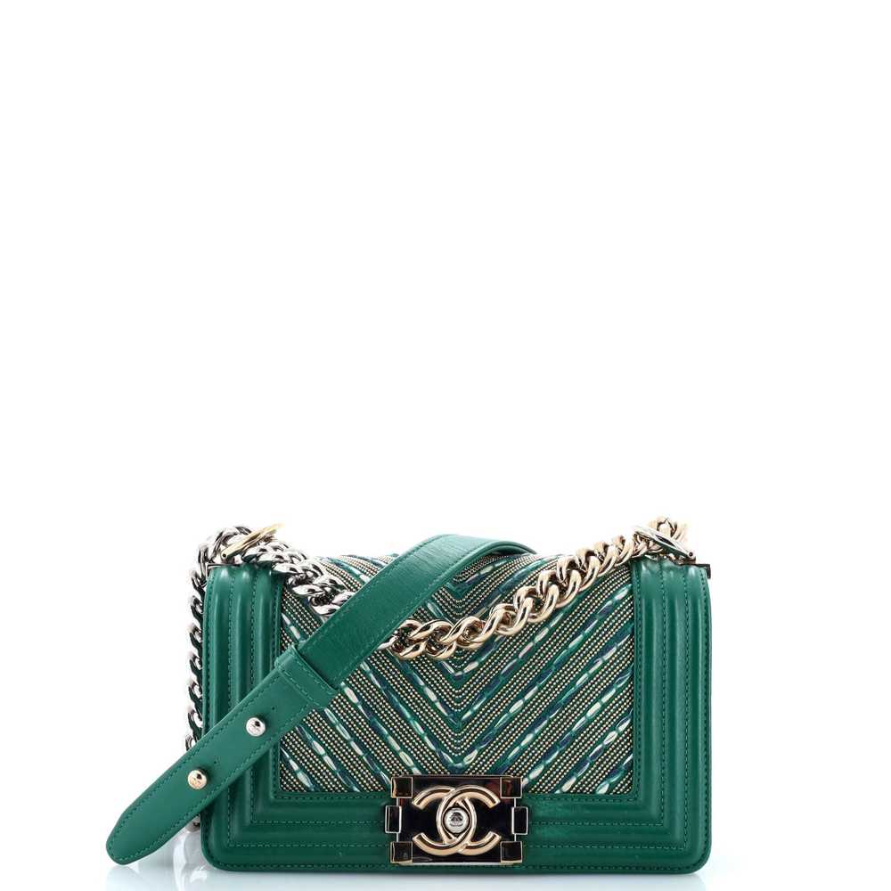 CHANEL Boy Flap Bag Studded Chevron Calfskin with… - image 1