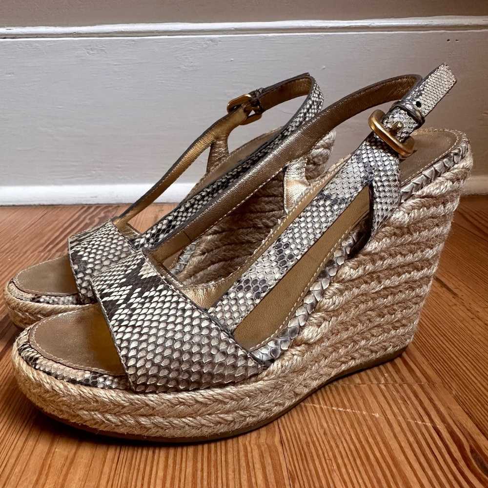 Prada beige snake skin leather espadrille sling b… - image 1