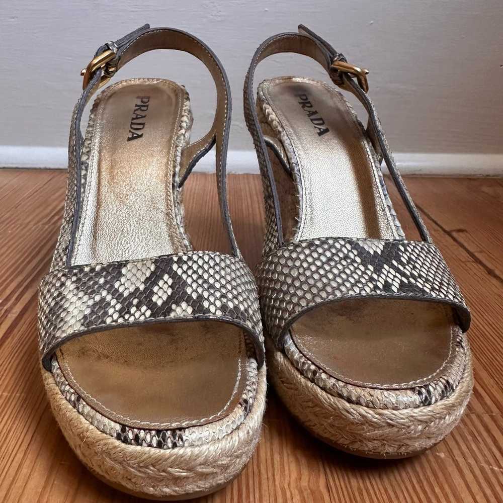 Prada beige snake skin leather espadrille sling b… - image 2