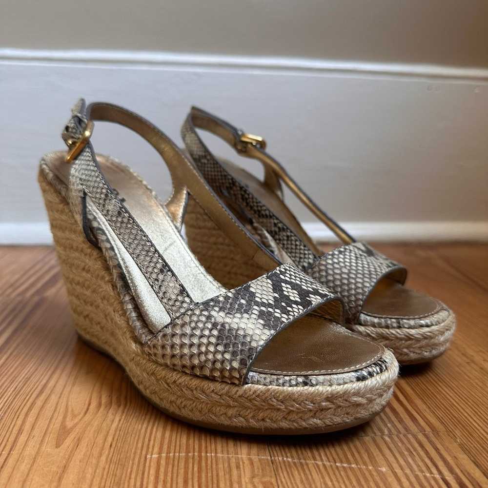 Prada beige snake skin leather espadrille sling b… - image 3