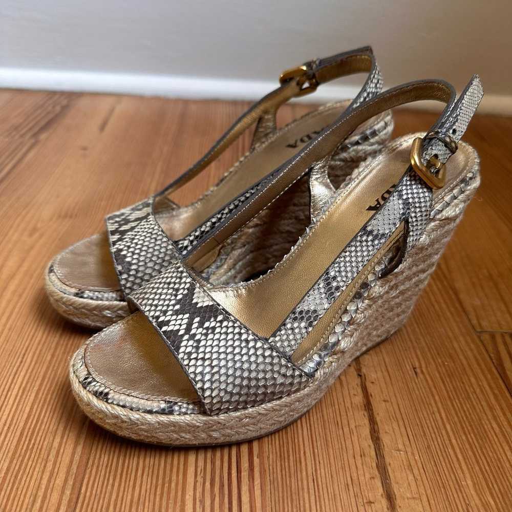 Prada beige snake skin leather espadrille sling b… - image 8