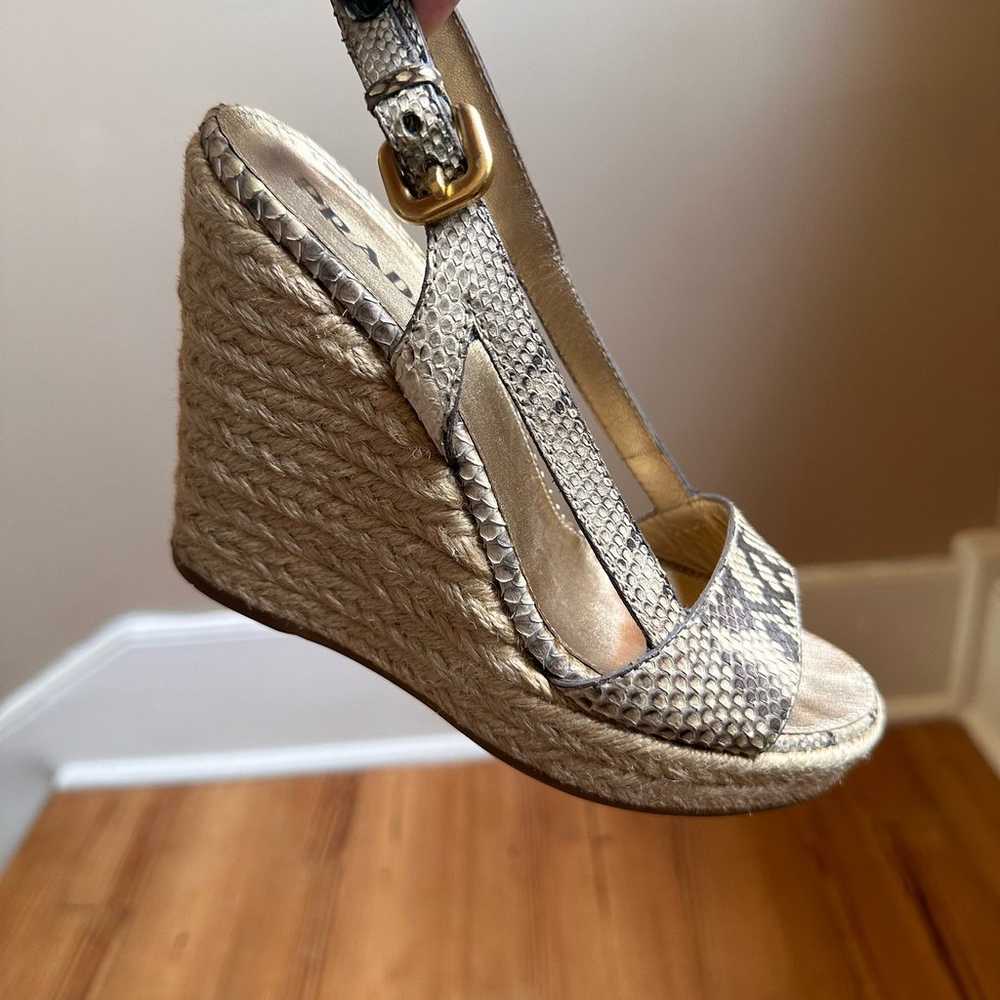 Prada beige snake skin leather espadrille sling b… - image 9